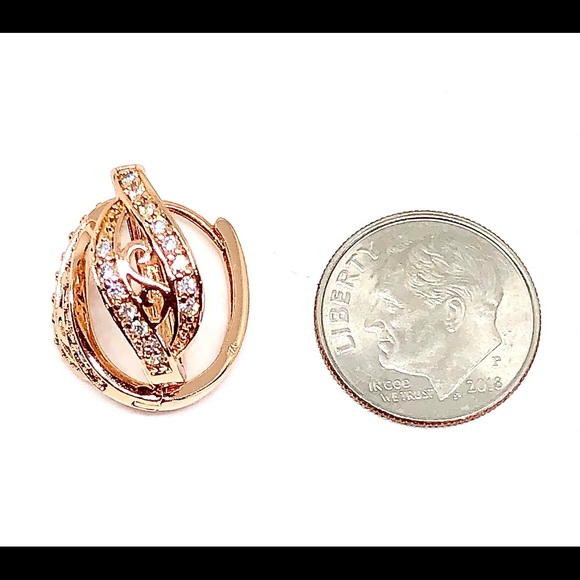 White CZ Rose Gold Tn Bypass Curve Huggie Earrings - Picture 4 of 4